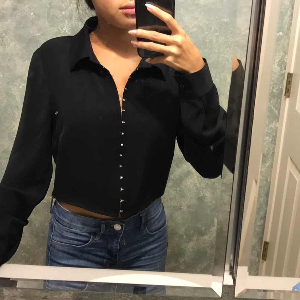 Black Cropped Button Up